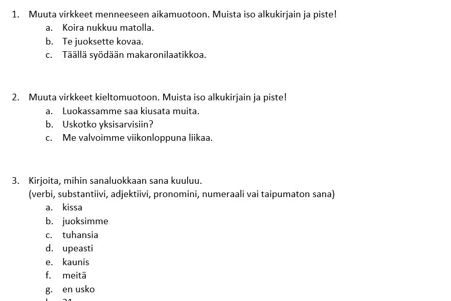 Suomen kielen kokeeseen kertausta 4lk – 