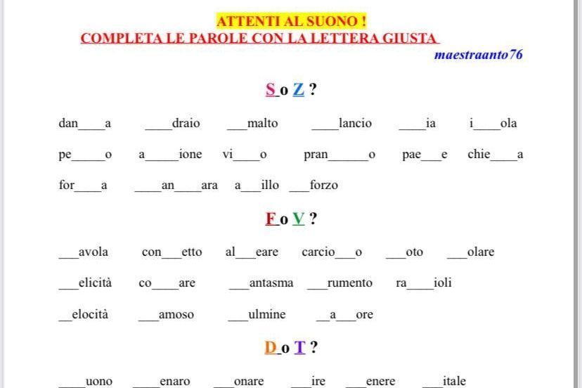 Attenti al suono! Discriminazione suono simile S/Z, F/V.D/T,P/B –