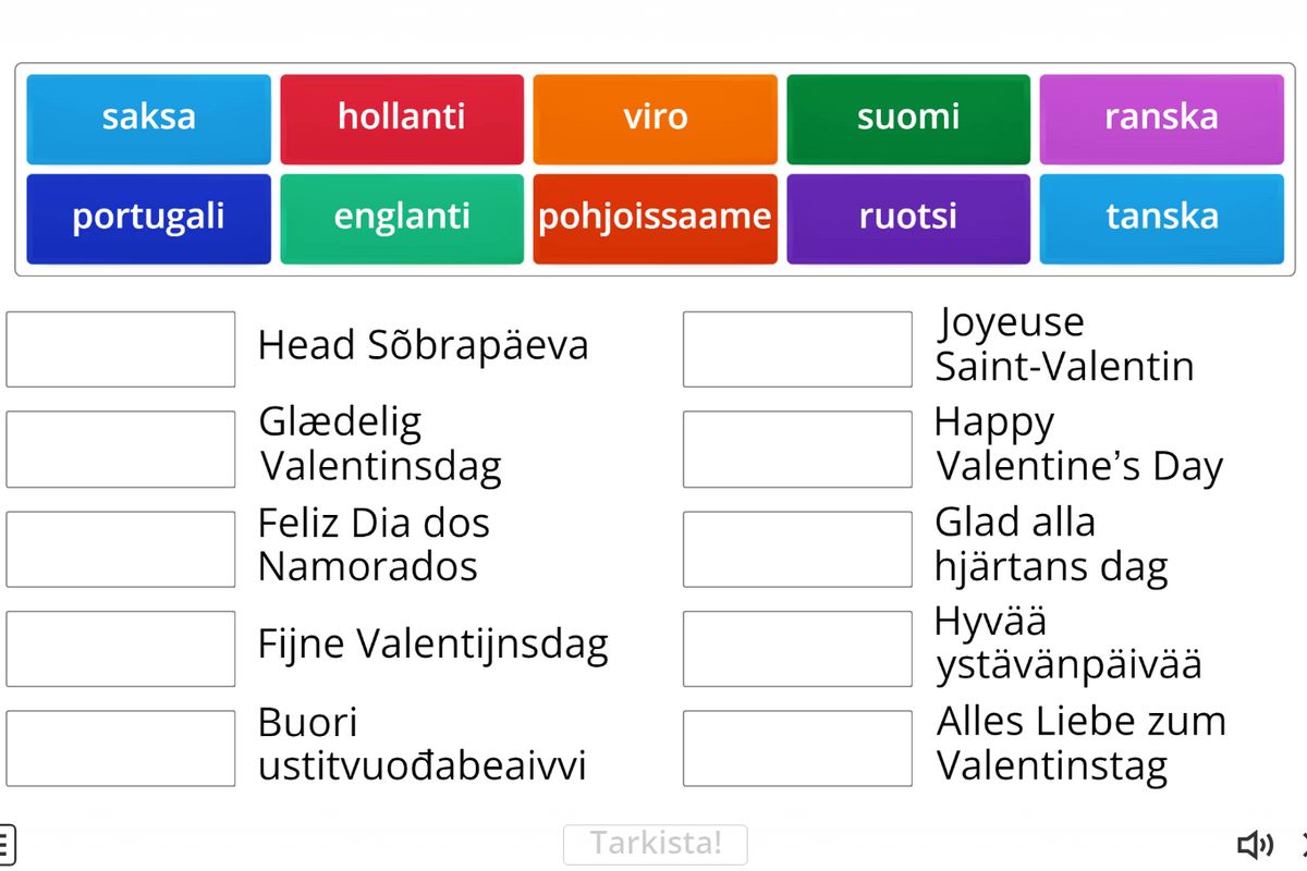 Wordwall: Ystävänpäivän toivotukset eri kielillä – 